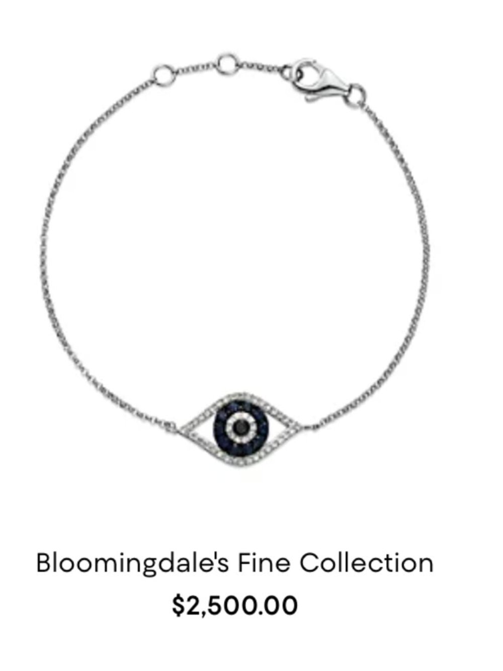 Diamond and Blue Sapphire Evil Eye Bracelet in 14K White Gold